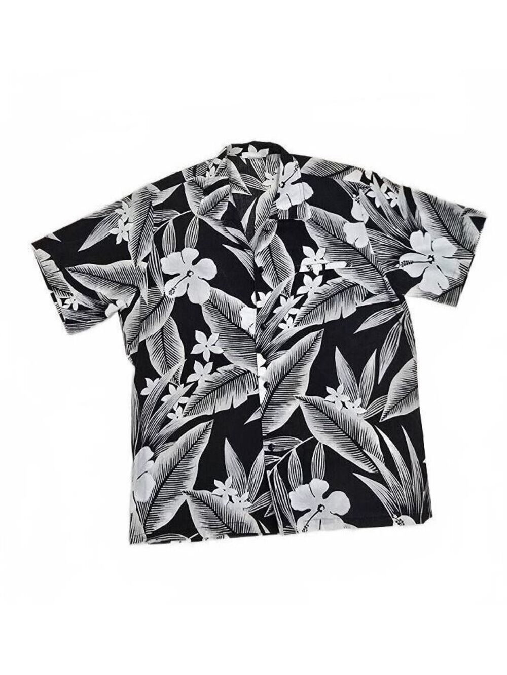Casual Wear Hawaiian Black and White Floral Print Shirt Made in Hawaii USA